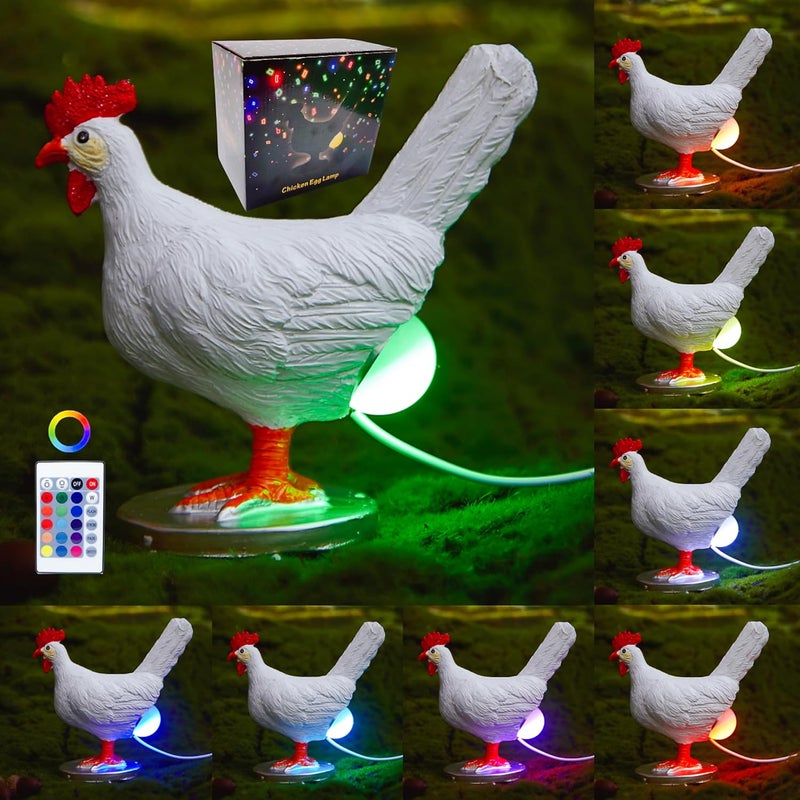 BooLai Upgraded Chicken Egg Lamp, Chicken Lamp, 16 Colors Change with Remote Control, 3D Resin Chicken Night Light with USB, Color Gift Box, Easter Birthday Gift for Friends (D) - Image 1